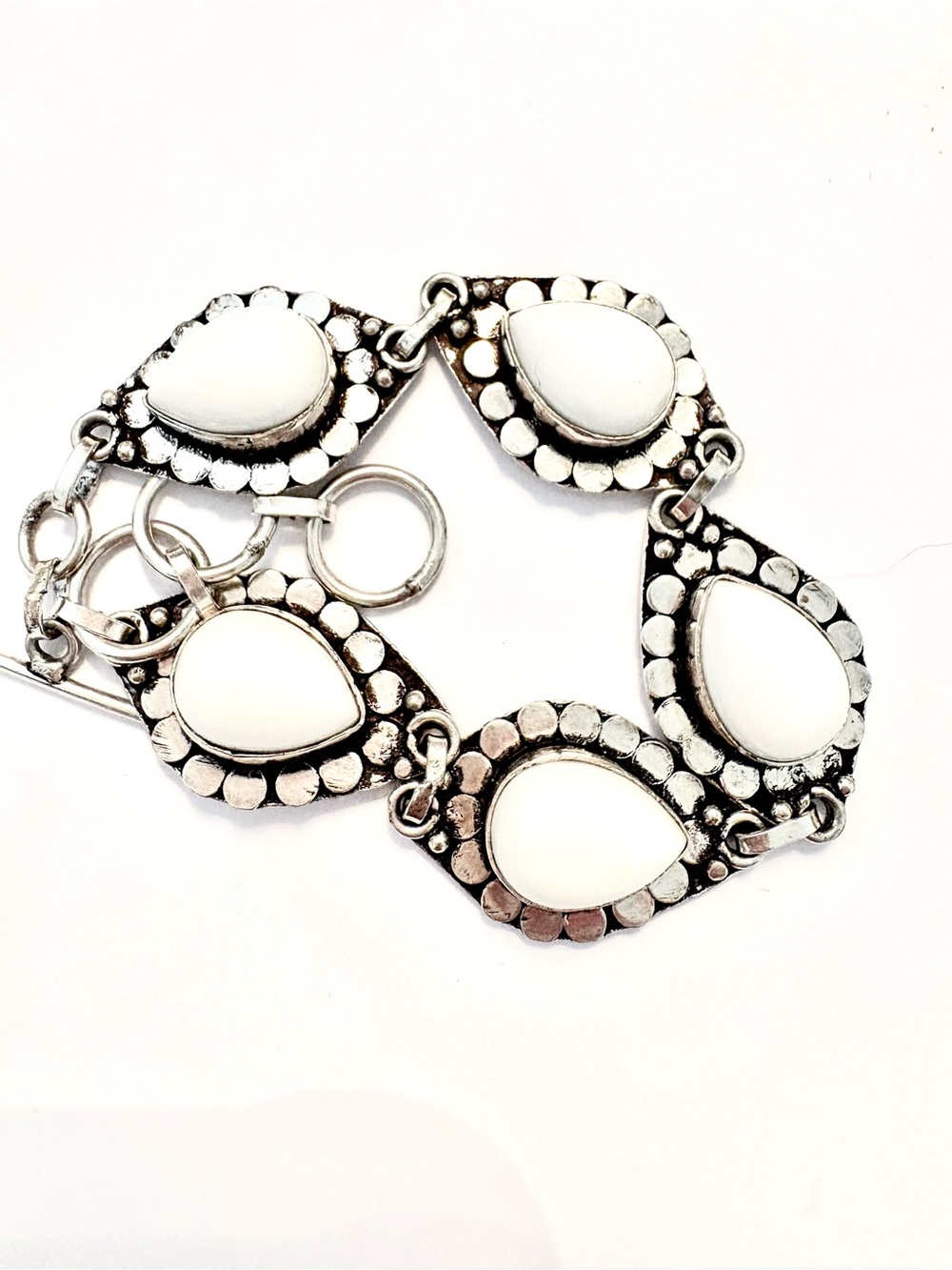 Beautiful, 925 marked, 5 stone, White Opal bracelet size 71/2 —81/2